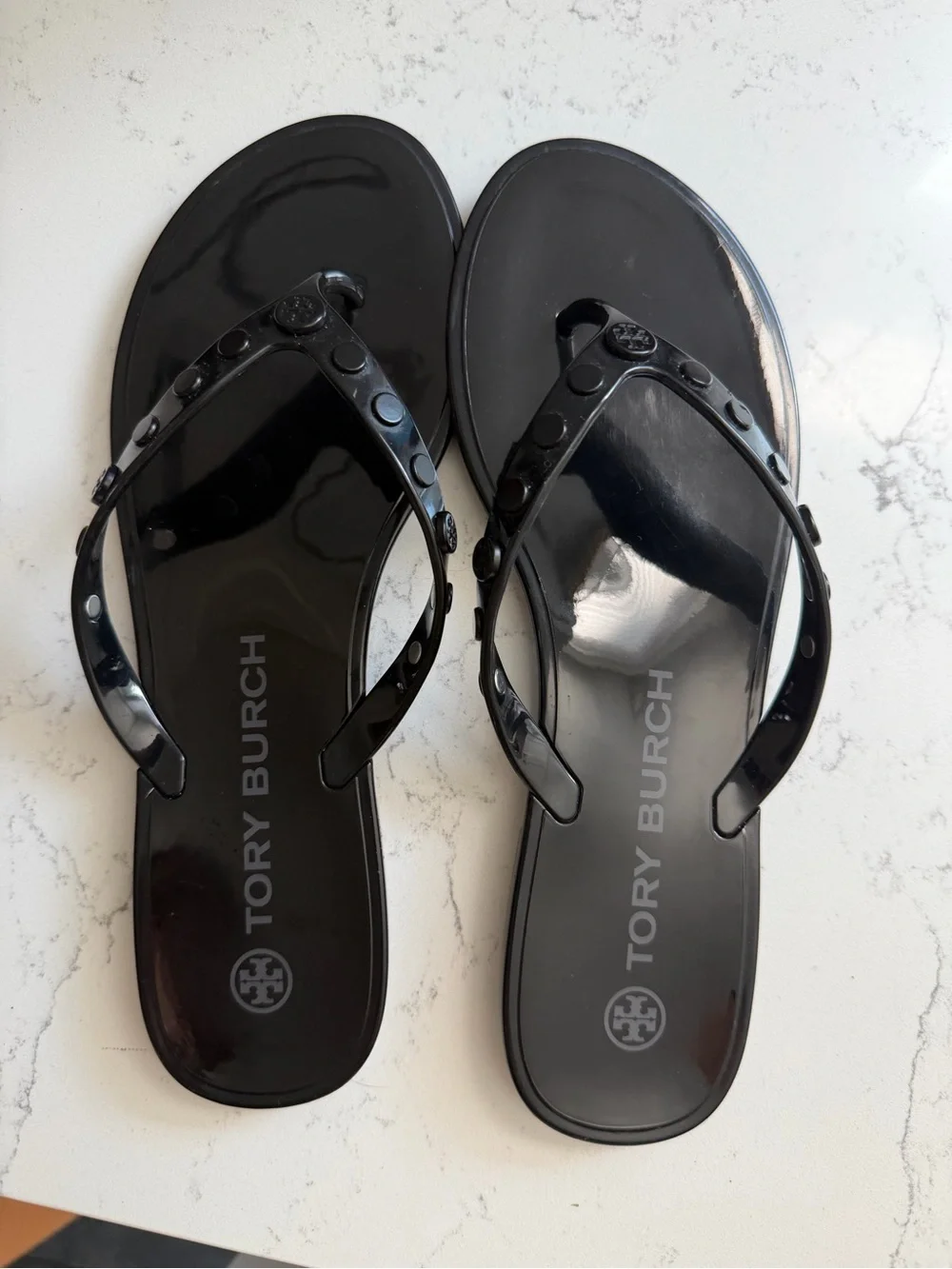 Tory Burch Black Studded Jelly Flip Flops